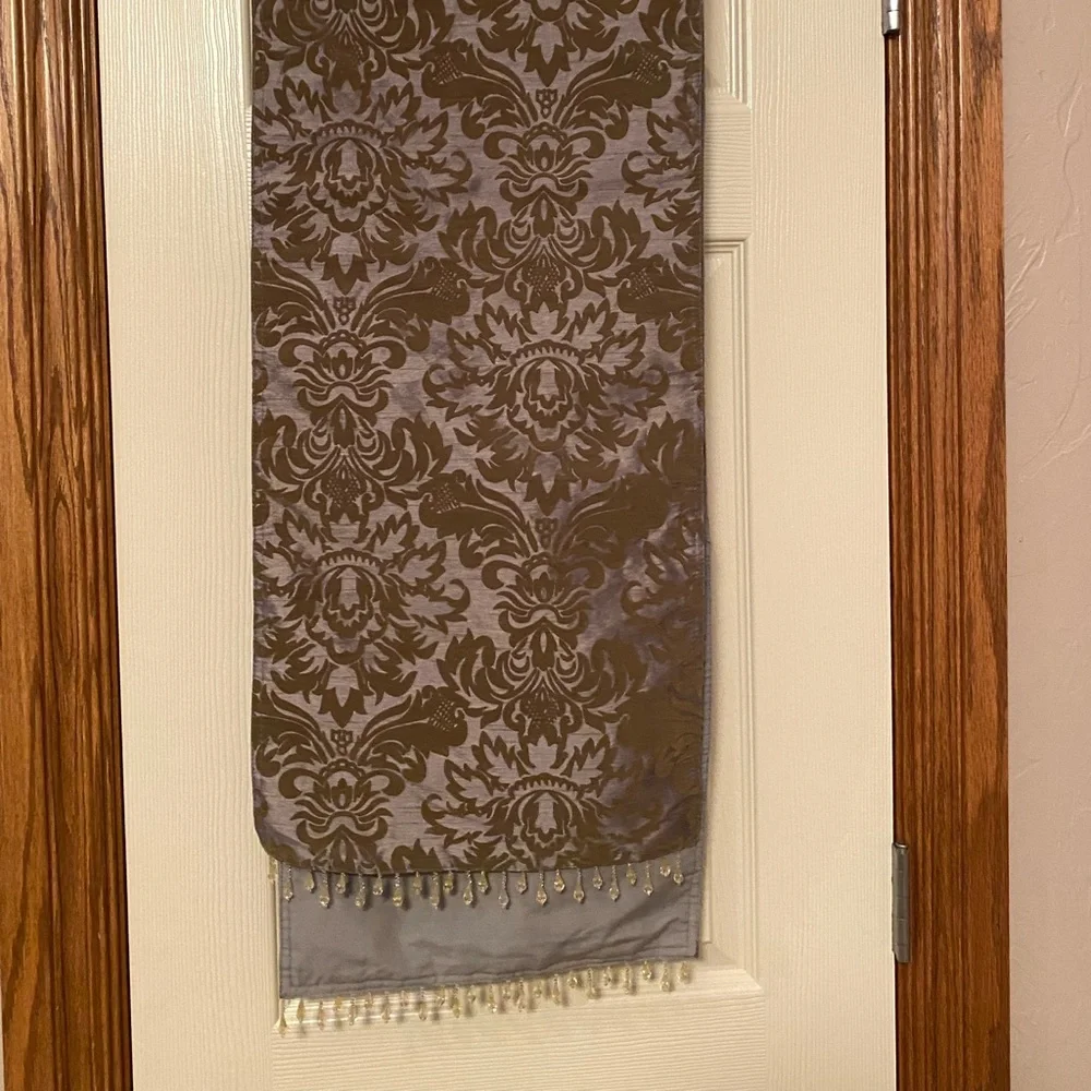 Beaded Floral Table Runner Grayish 72 X 13”